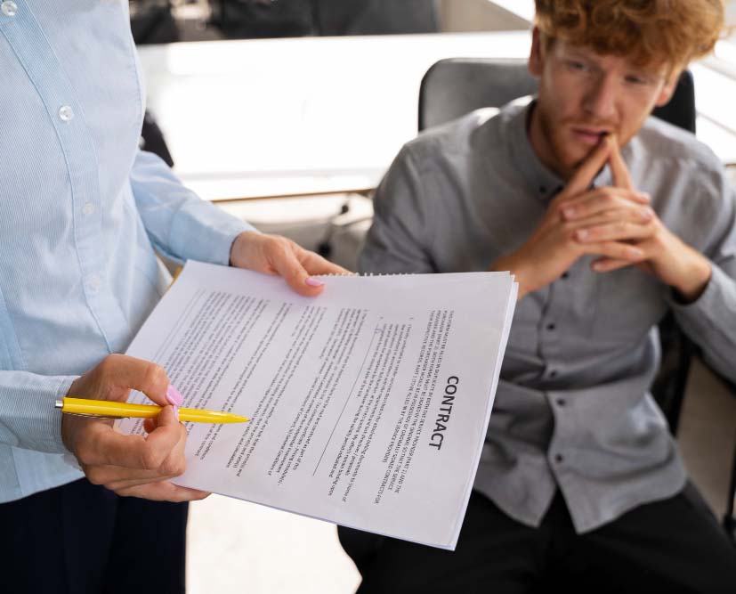 businesswoman reviewing a contract with younger associate next to her