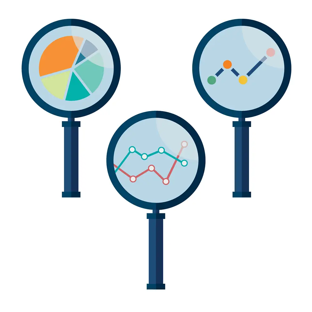 audit trail with three magnifying glasses