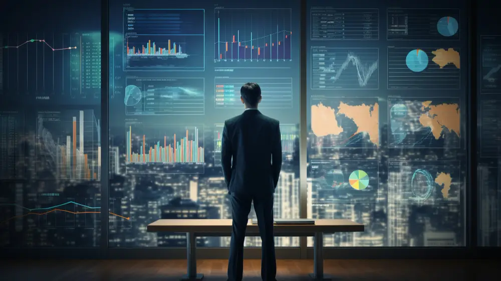 man looking at real estate future dashboard