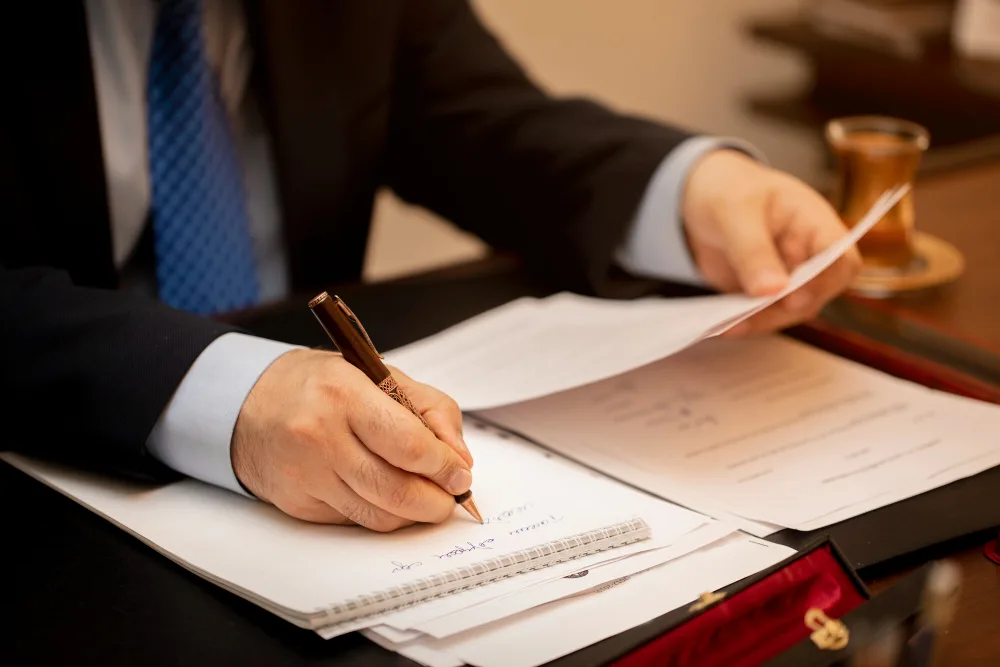 Lawyer working on a legal document draft