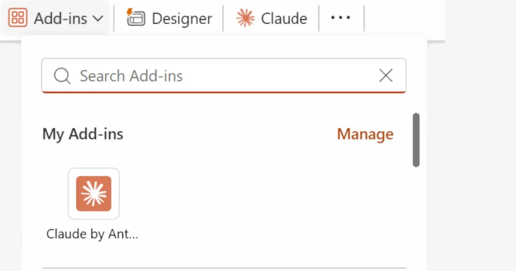 Powerpoint Add Ins Claude Plugin selection